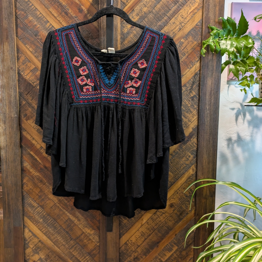 Japna Black Blouse with Colorful Embroidery